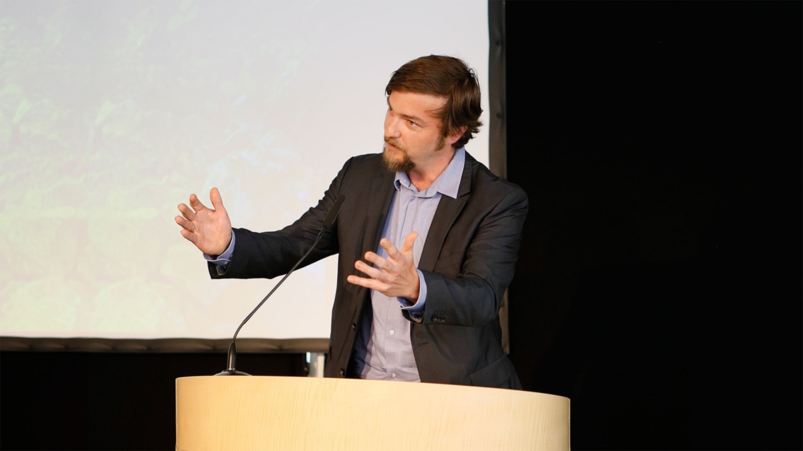 EWS-Vorstand Sebastian Sladek bei der Einweihungsfeier des Windparks Rohrenkopf