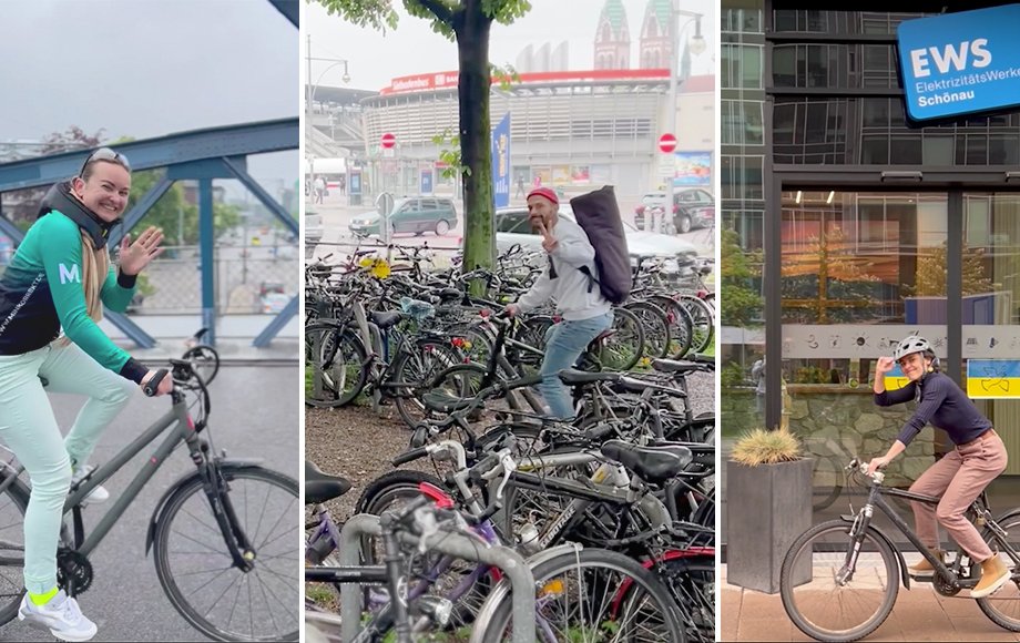 Collage von drei Bildern, die Menschen auf dem Rad zeigen