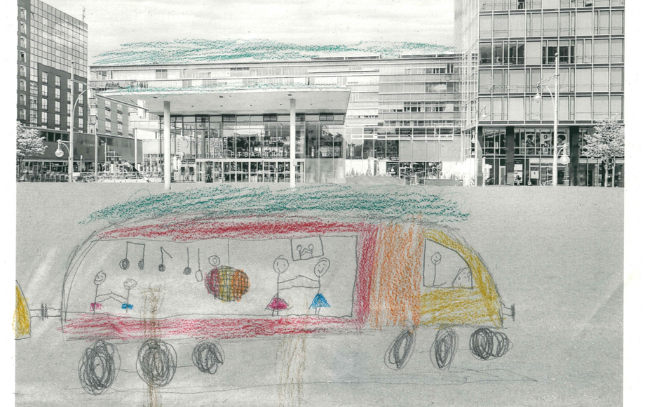 Kinderzeichnung des Freiburger Hauptbahnhofs und der Bismarckallee