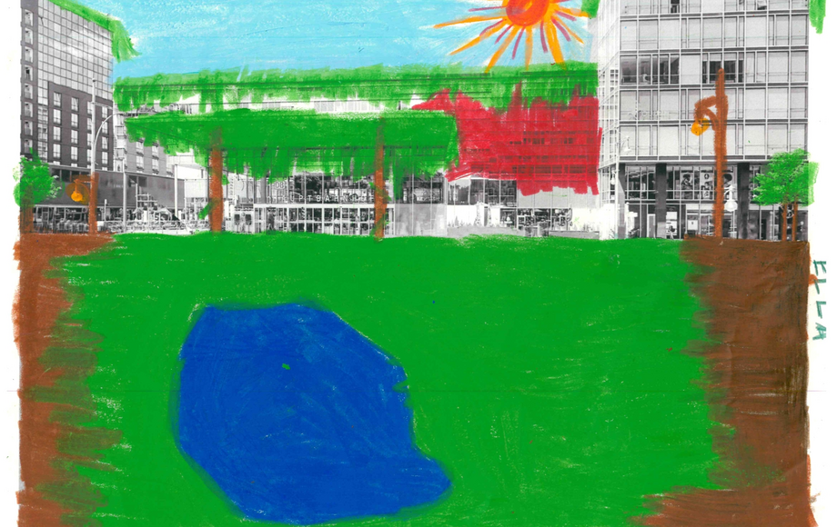 Kinderzeichnung des Freiburger Hauptbahnhofs und der Bismarckallee