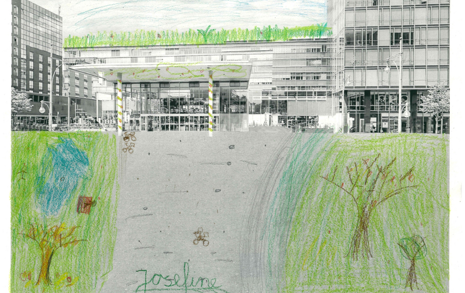 Kinderzeichnung des Freiburger Hauptbahnhofs und der Bismarckallee