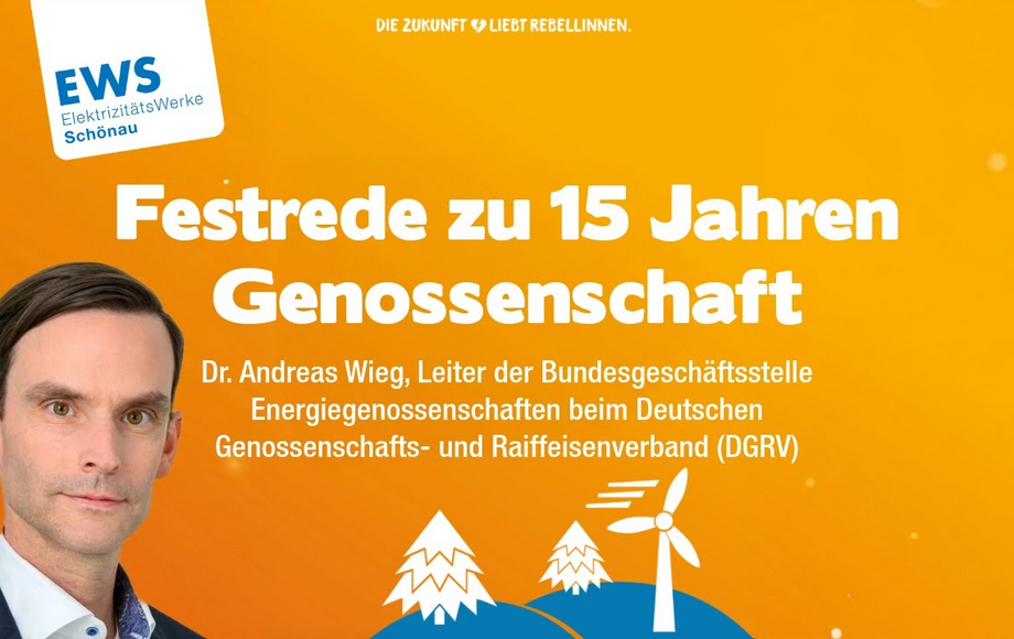 Dr. Andreas Wieg gratuliert den EWS Schönau zu 15 Jahren Genossenschaft