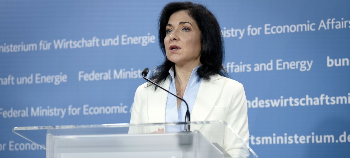 Katherina Reiche beim Pressestatement zu Kabinettsthemen im Bundesministerium für Wirtschaft und Energie. Berlin, 06.08.2025