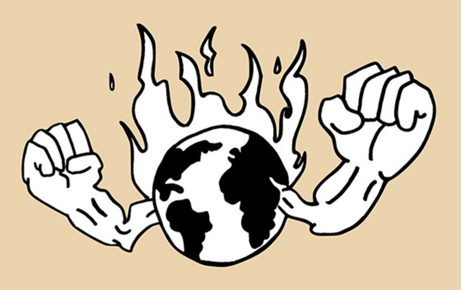 Cartoon einer brennenden Weltkugel