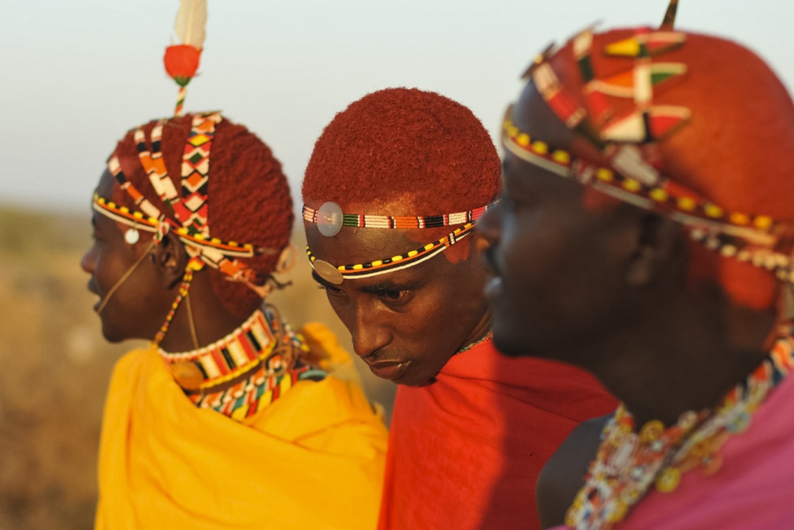 Drei junge Krieger des kenianischen Stammes der Samburu