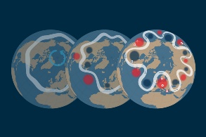 Drei Globen mit der Illustration des Jetsstream