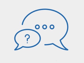Piktogramm: Fragezeichen und durch Auslassungspunkte angedeutete Antwort in Sprechblasen