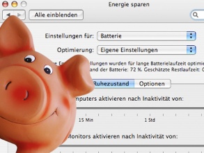 Sparschwein vor Computer-Dialogfeld «Energiespar-Optionen»