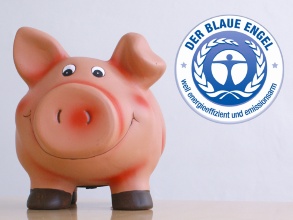 Sparschwein mit Logo Blauer Engel