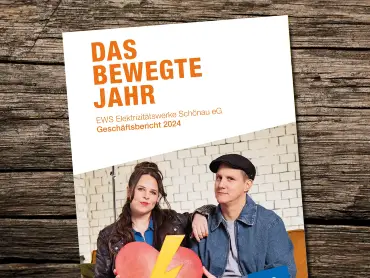 Auf einer Holzfläche liegt ein Geschäftsbericht