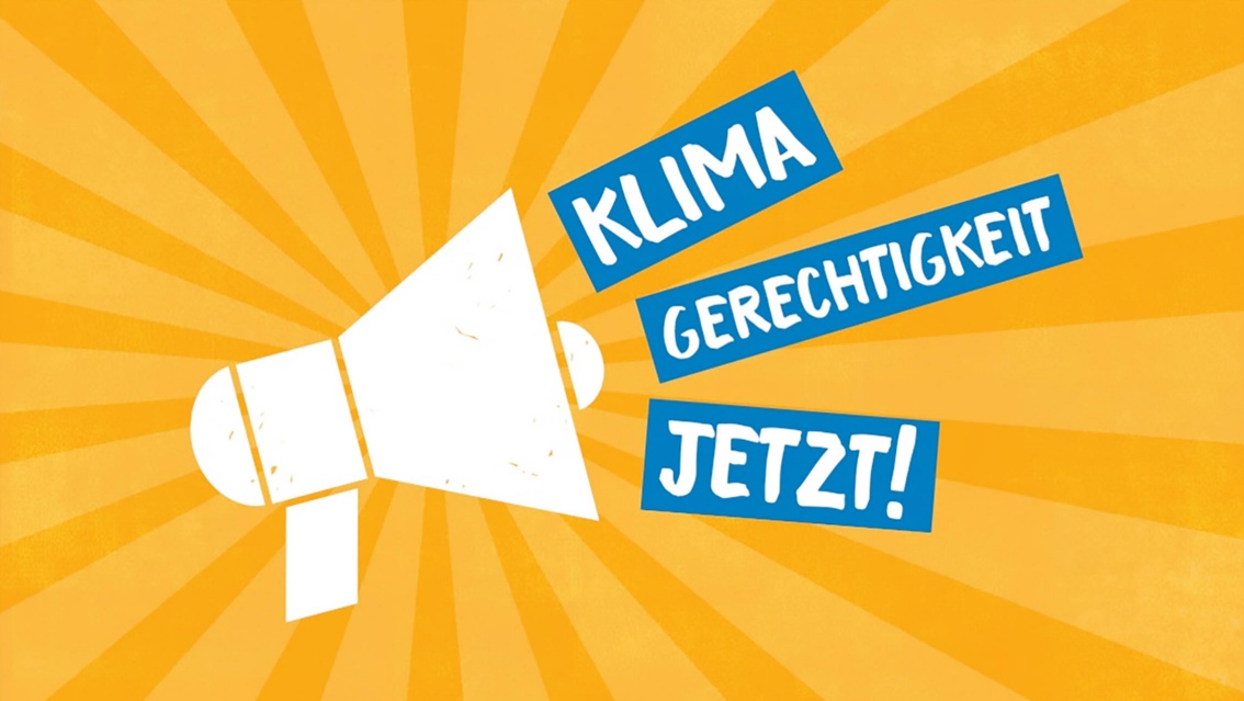 Kampagnensujet: Megafon und Text «Klimagerechtigkeit jetzt!»
