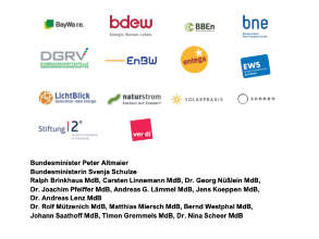 Logos unterschiedlicher Unternehmen sowie die Namen von Adressaten in Regierung und Bundestag