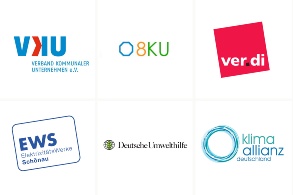 Logos von VKU, 8KU, ver.di, DUH, der Klima-Allianz Deutschland und den EWS 