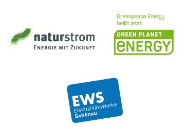 Logos von EWS Schönau, Green Planet Energy und naturstrom