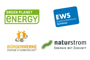 Logos von Bürgerwerke, Green Planet Energy, naturstrom und EWS