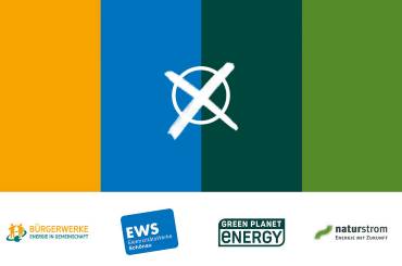 Collage von vier Logos und Flächen mit entsprechenden Farben