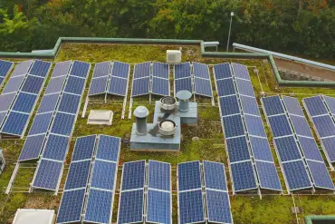 Begrüntes Dach mit Photovoltaikanlagen