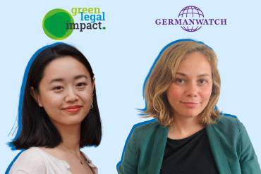 Eine Montage mit den Gesichtern zweier Frauen, darüber die Logos von Germanwatch und Green Legal Impact