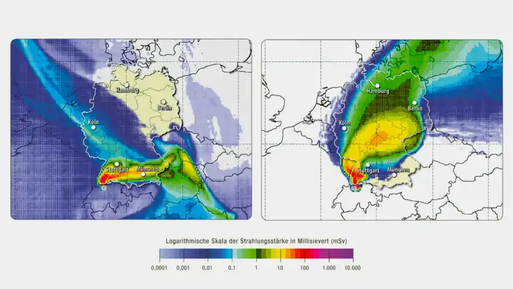 Zwei weitere Wetterkarten zeigen über weiten Teilen Deutschlands teilweise hohe Strahlungswerte an, gut erkennbar durch rot-lila Einfärbungen.
