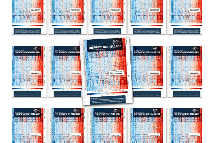Drei Printausgaben des Energiewende-Magazins auf einer Fläche